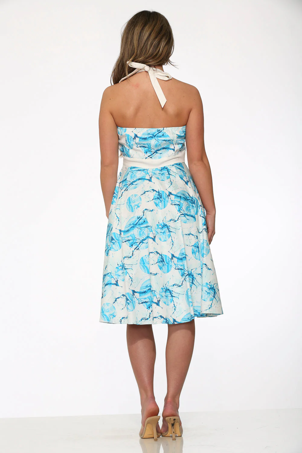 White & Blue Floral Halter Dress - Image 8