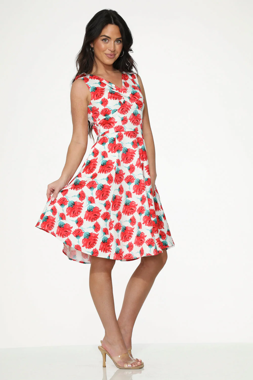 White Red Rose Swing Dress - Image 6