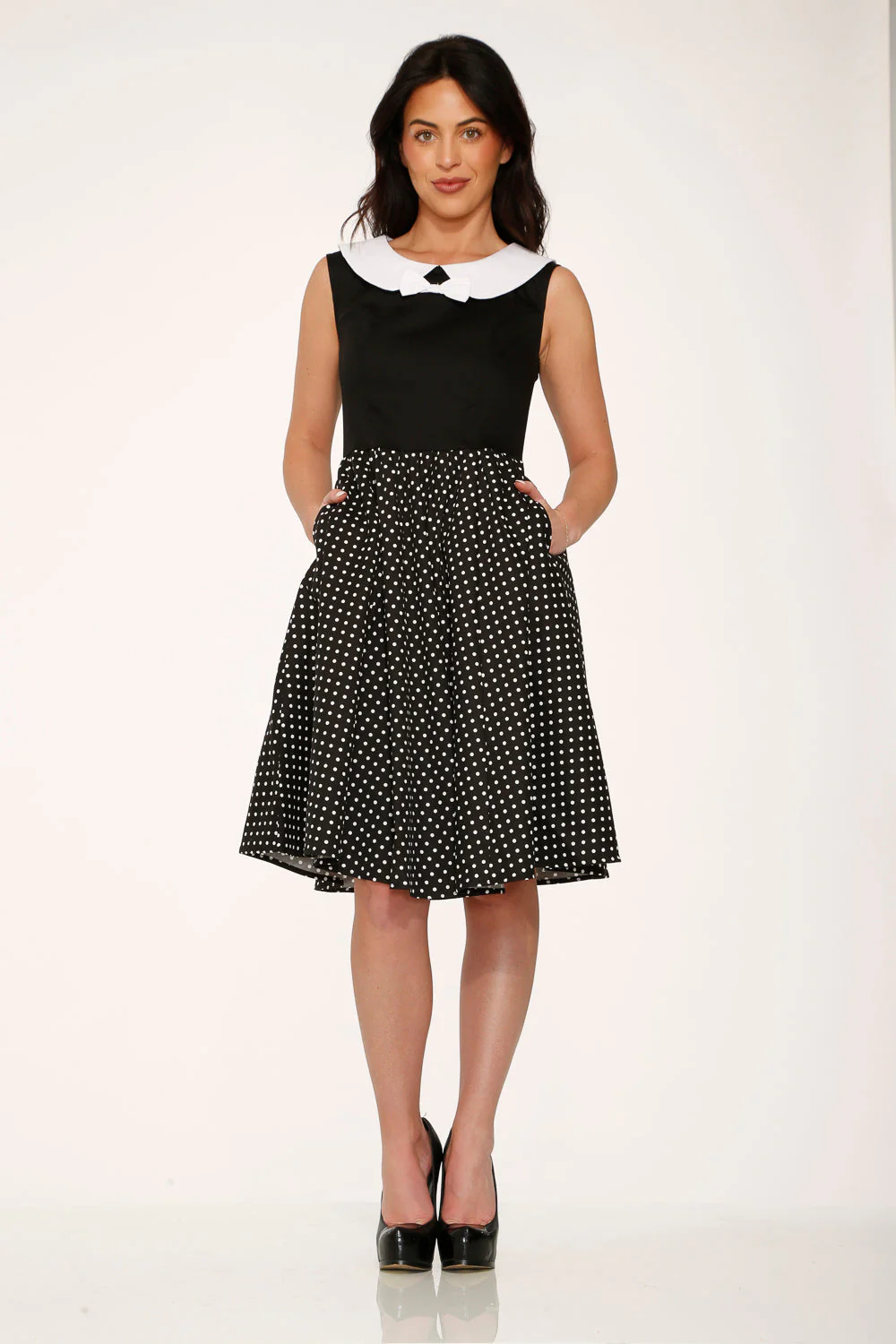 Black & White Polka Dot Swing Dress - Image 3
