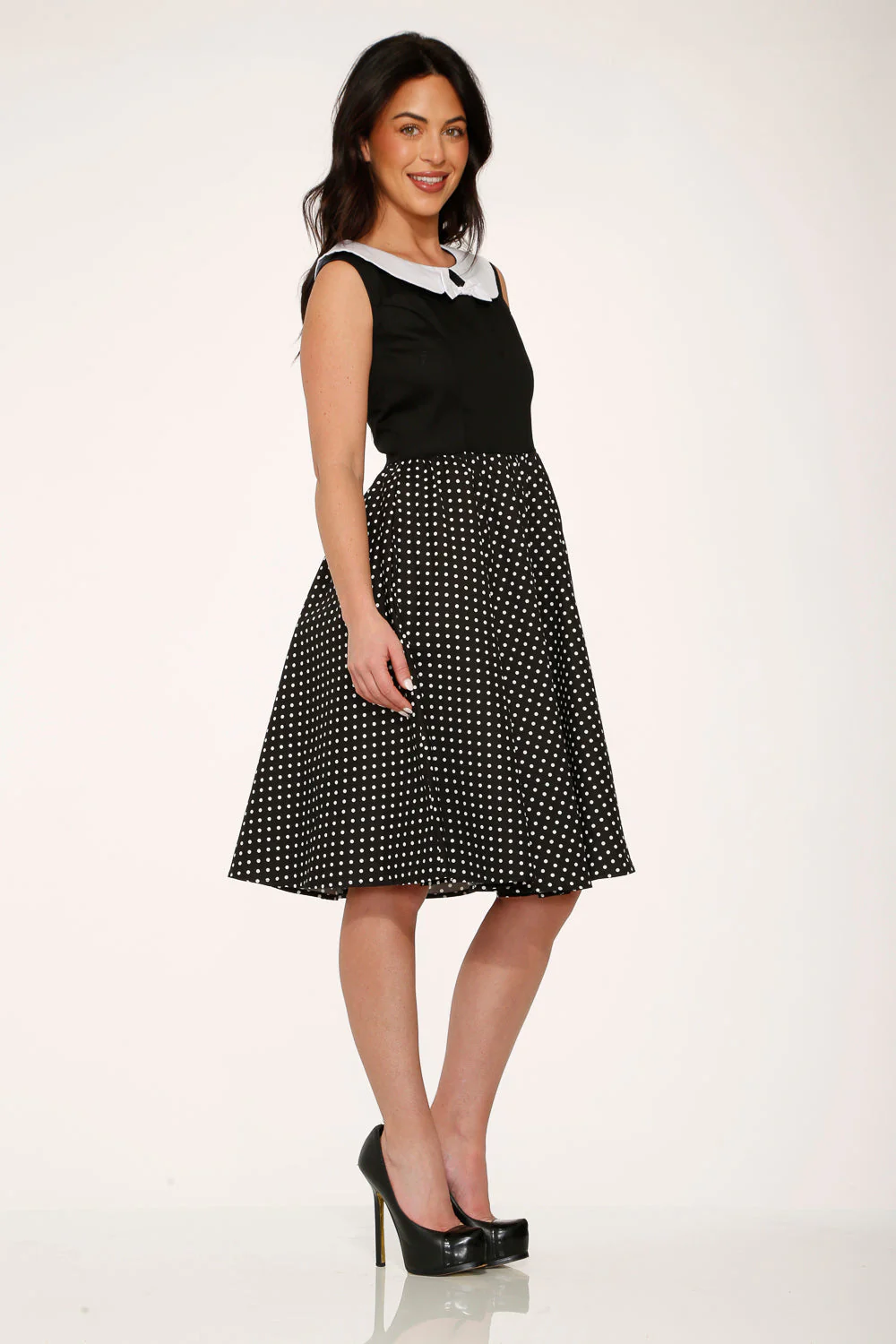 Black & White Polka Dot Swing Dress - Image 6