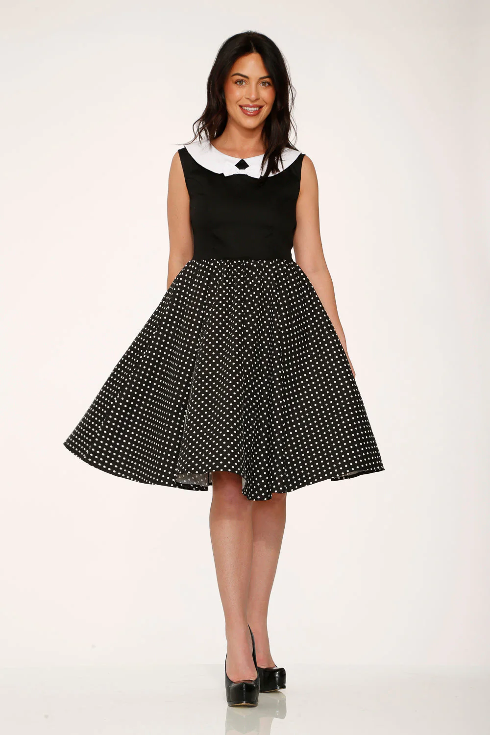 Black & White Polka Dot Swing Dress - Image 8