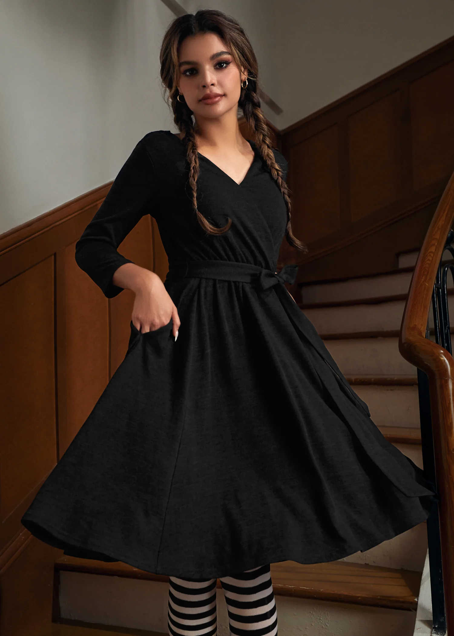 Instant Energy Faux-Wrap Long Sleeve Knit Dress - Image 6