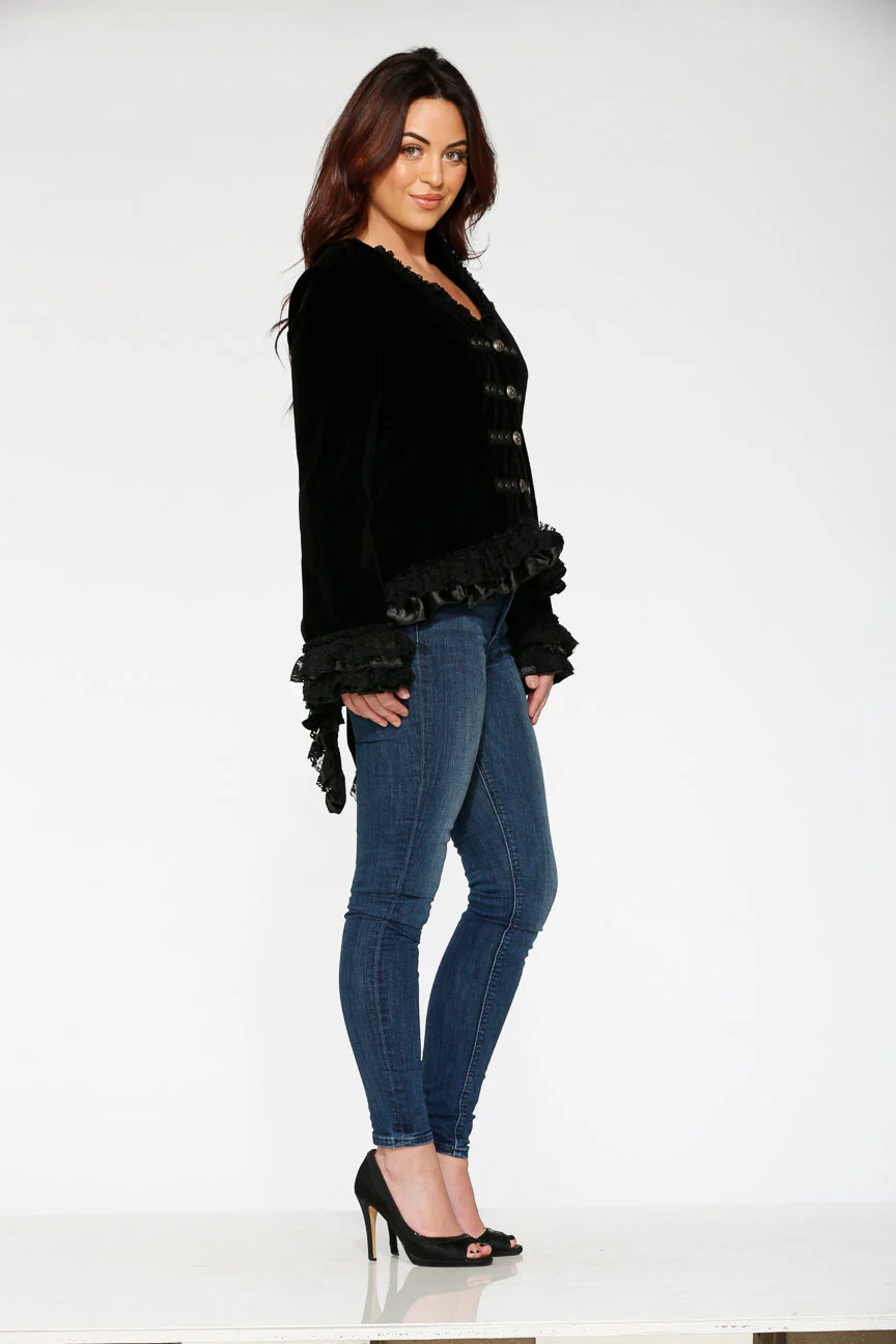 Black Gloria Velvet Tailed Jacket - Image 6