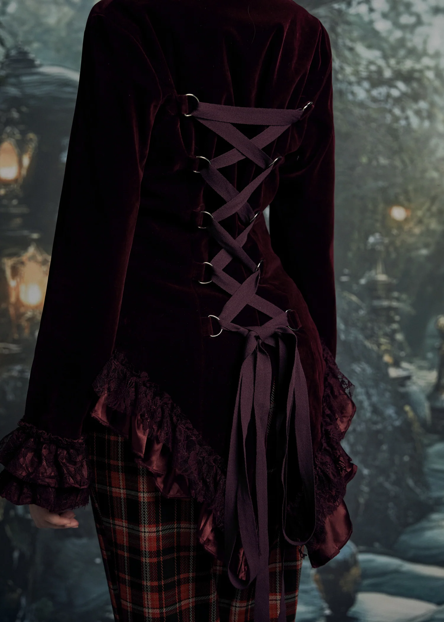 Burgundy Gloria Velvet Tailed Jacket - Image 2