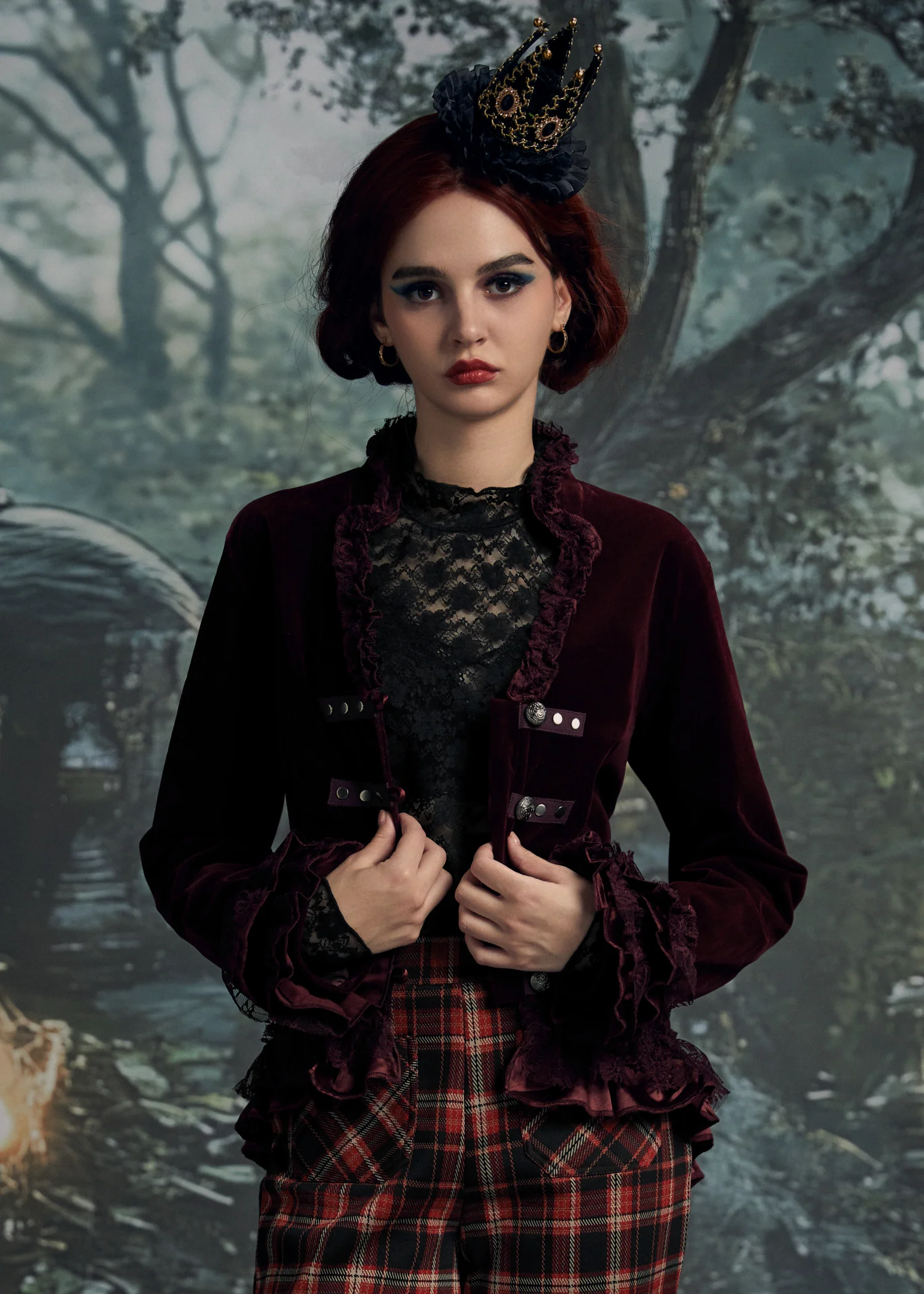 Burgundy Gloria Velvet Tailed Jacket - Image 4