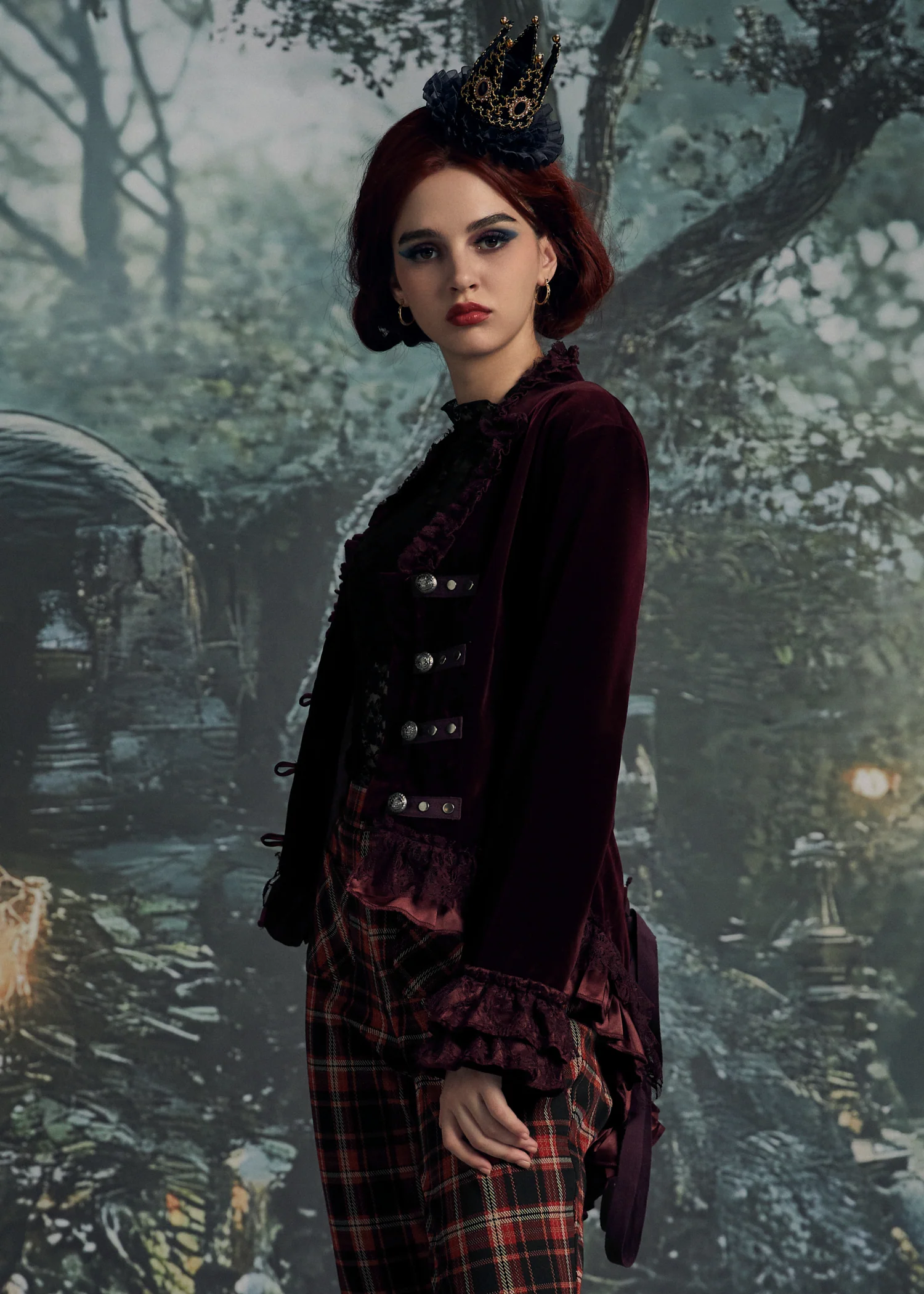 Burgundy Gloria Velvet Tailed Jacket - Image 6