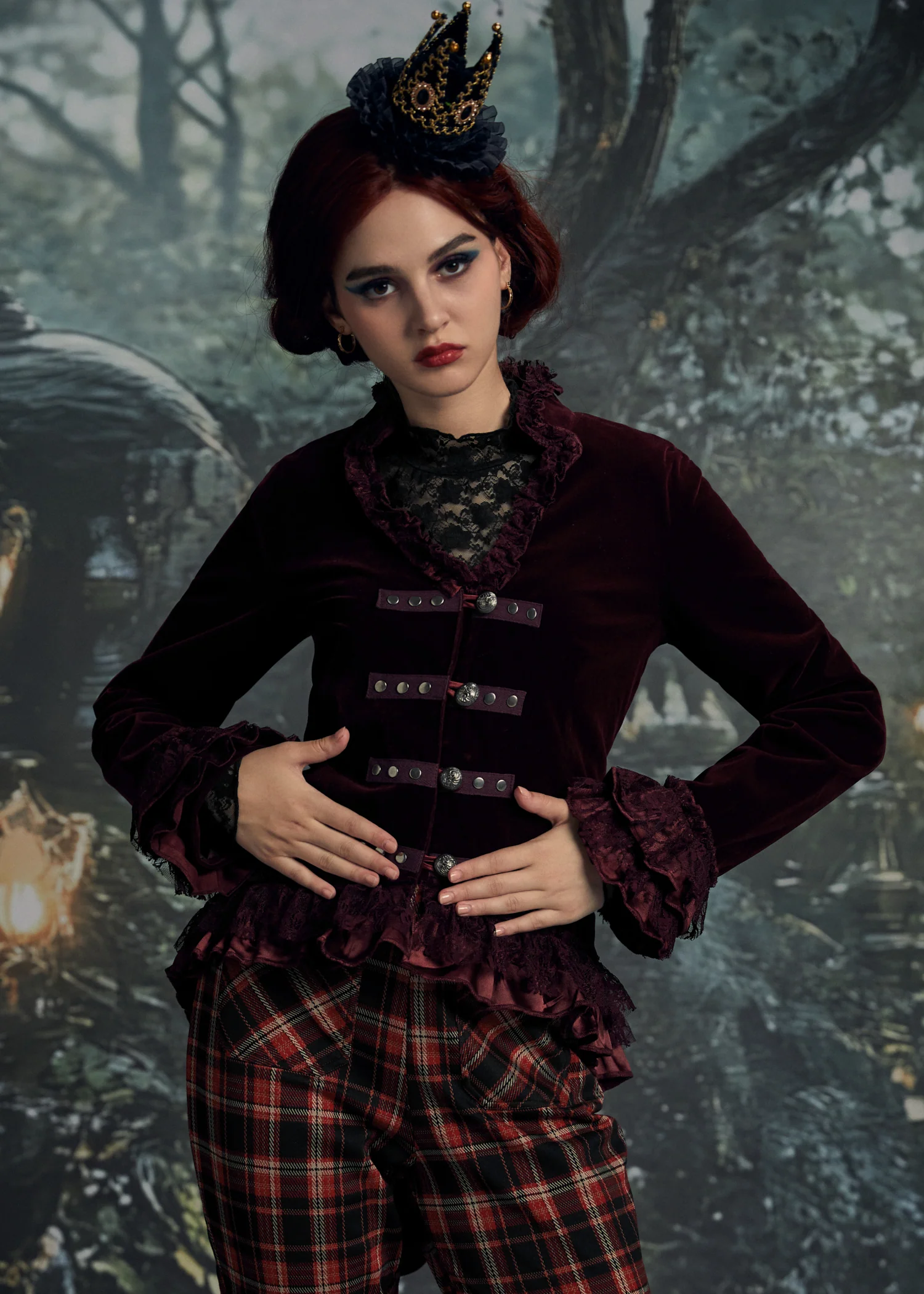 Burgundy Gloria Velvet Tailed Jacket - Image 7