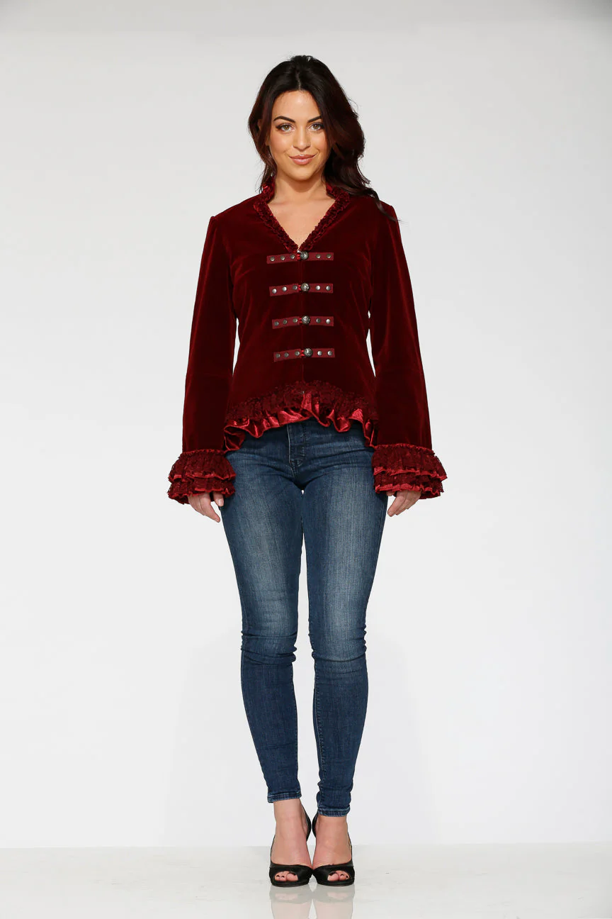 Burgundy Gloria Velvet Tailed Jacket - Image 9