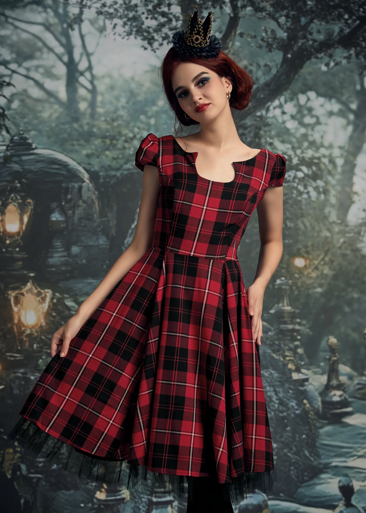 Red Plaid Swing Dress