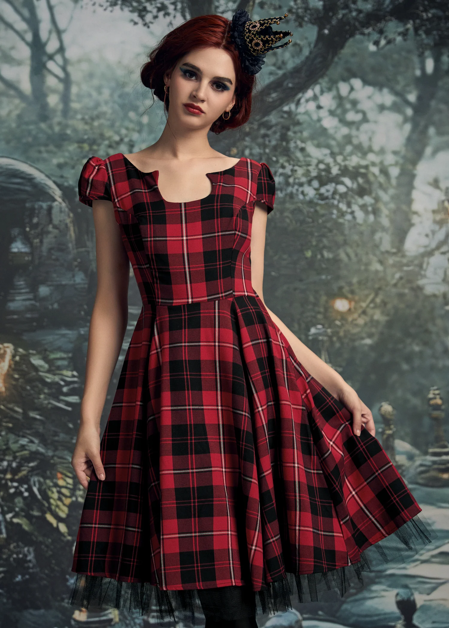 Red Plaid Swing Dress - Image 4