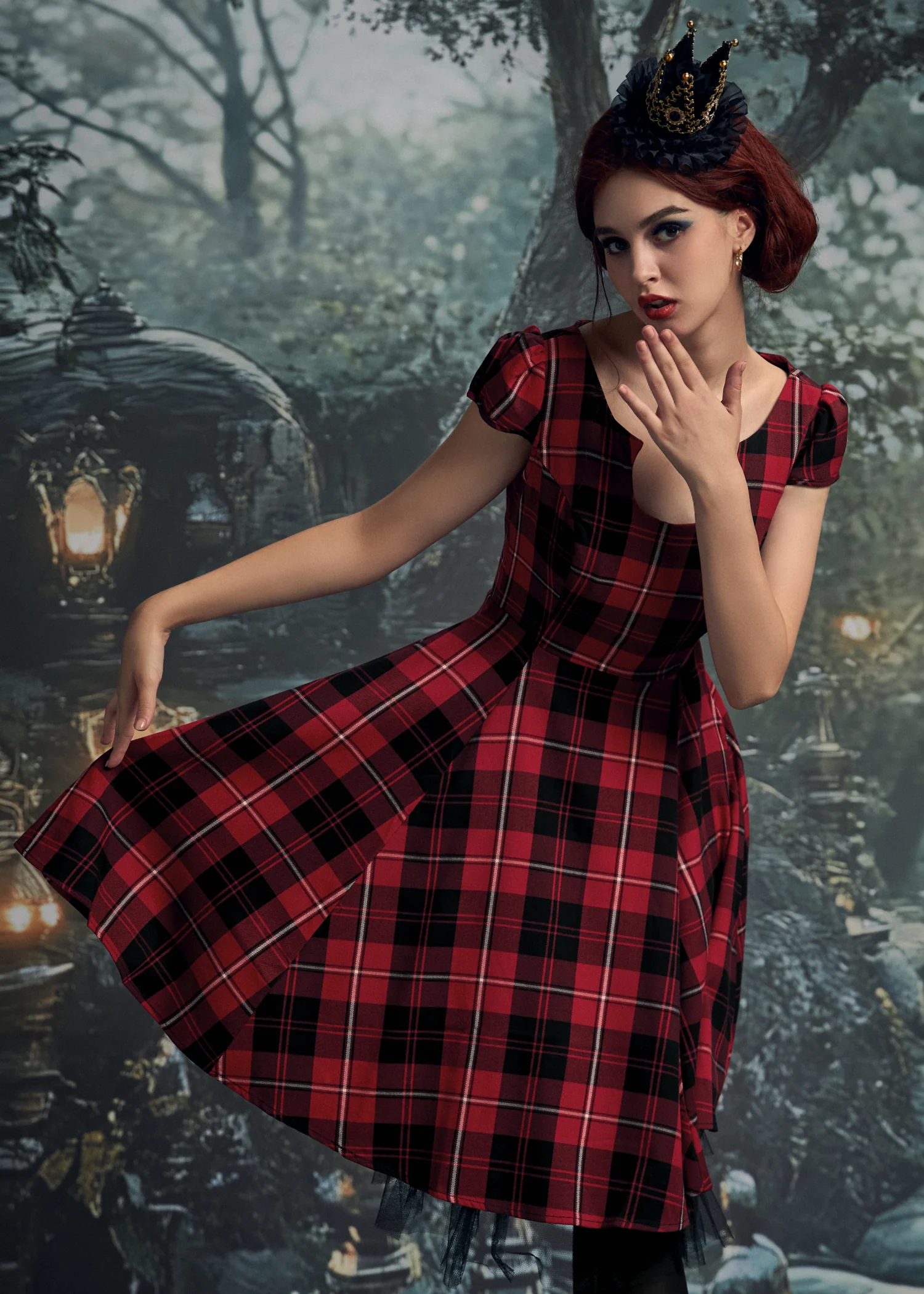 Red Plaid Swing Dress - Image 6