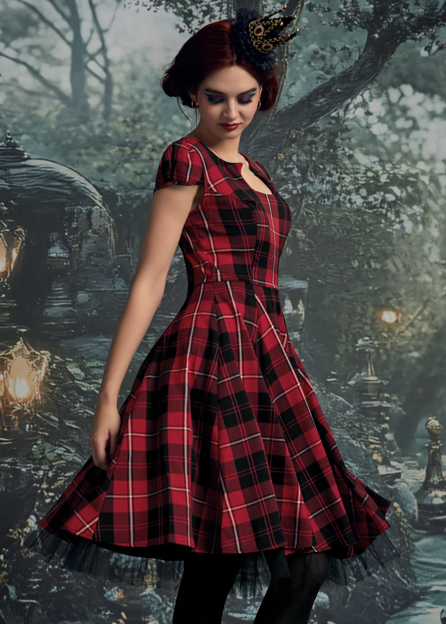 Red Plaid Swing Dress - Image 7