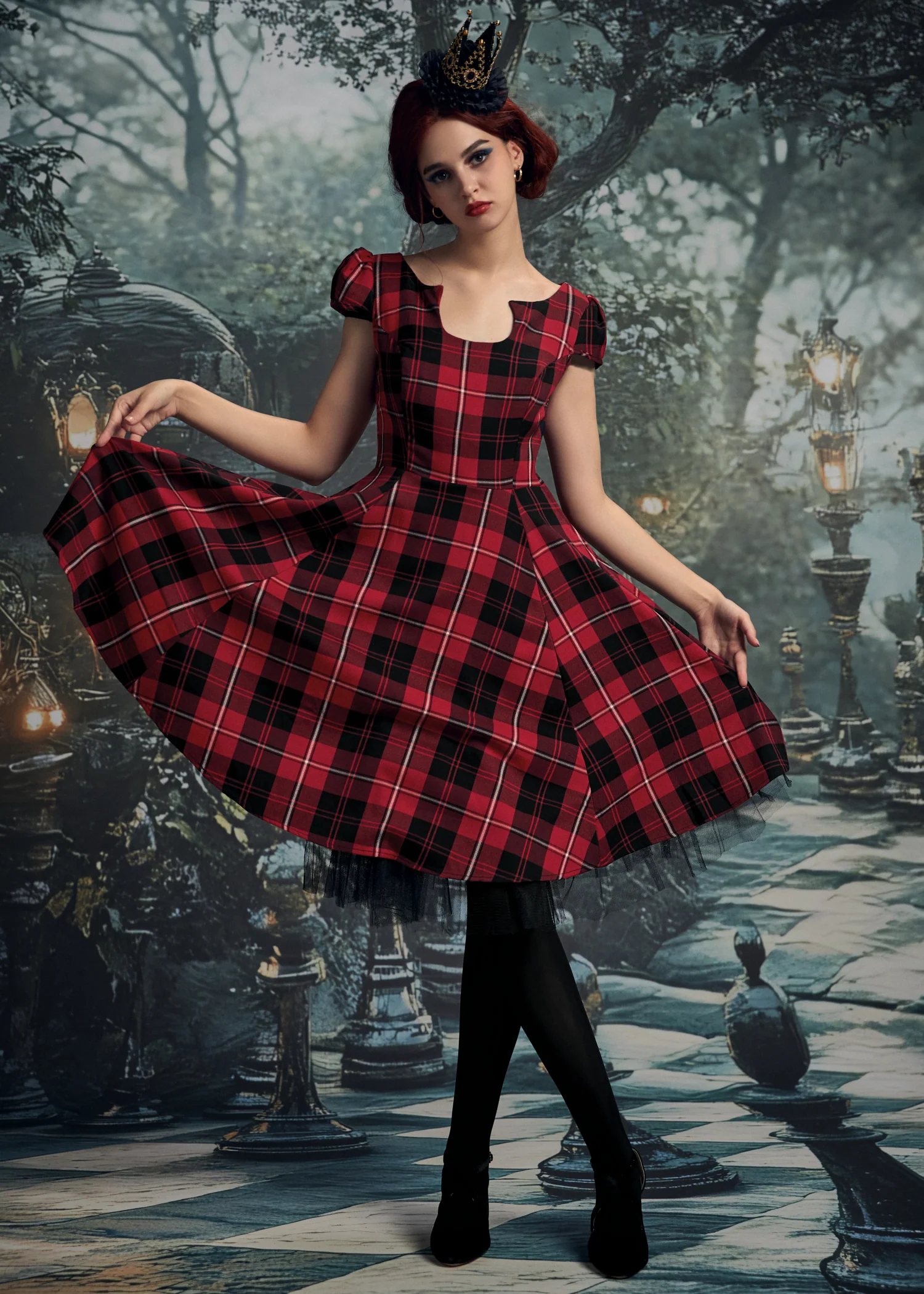 Red Plaid Swing Dress - Image 8