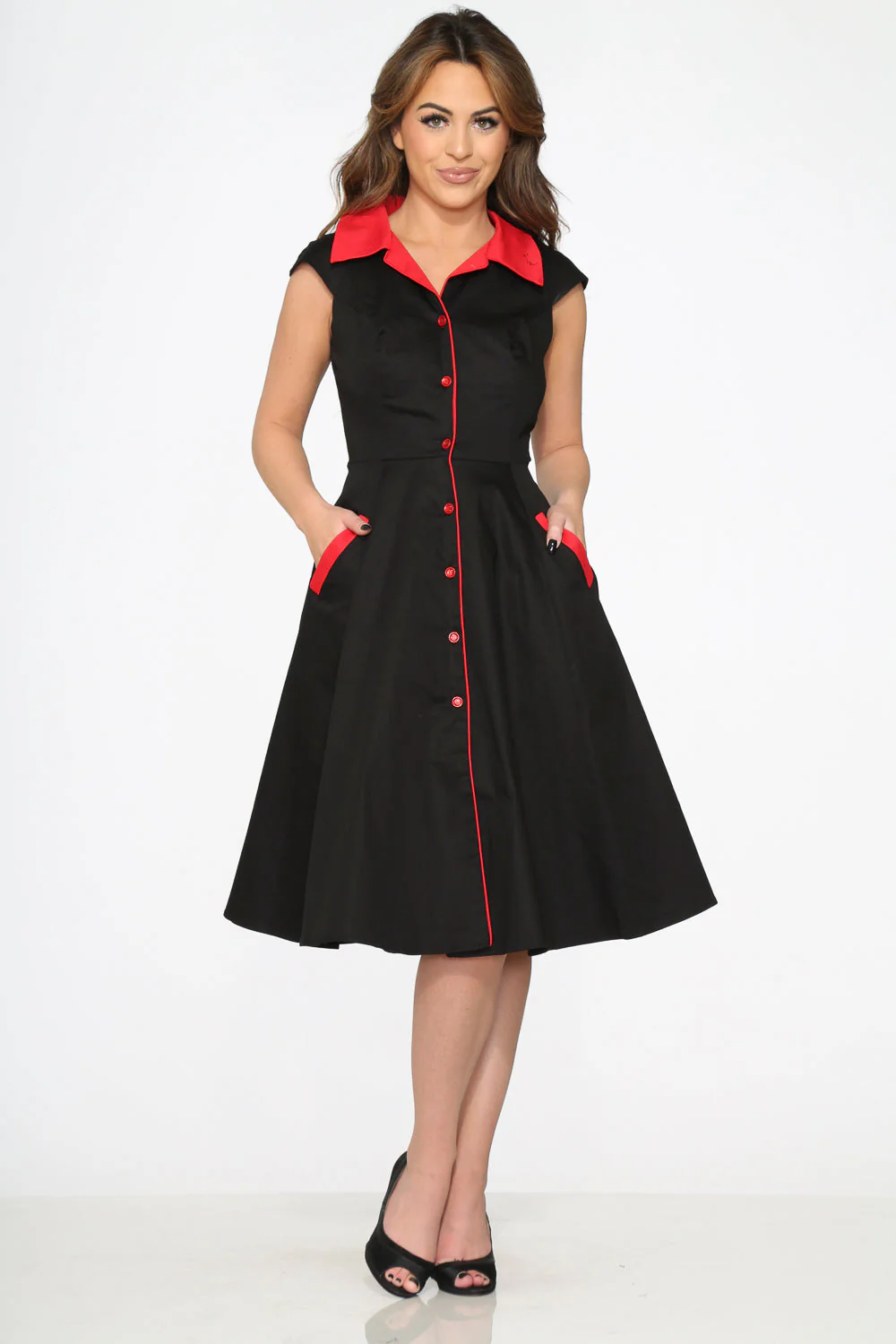 Black Red Trim Swing Dress - Image 3