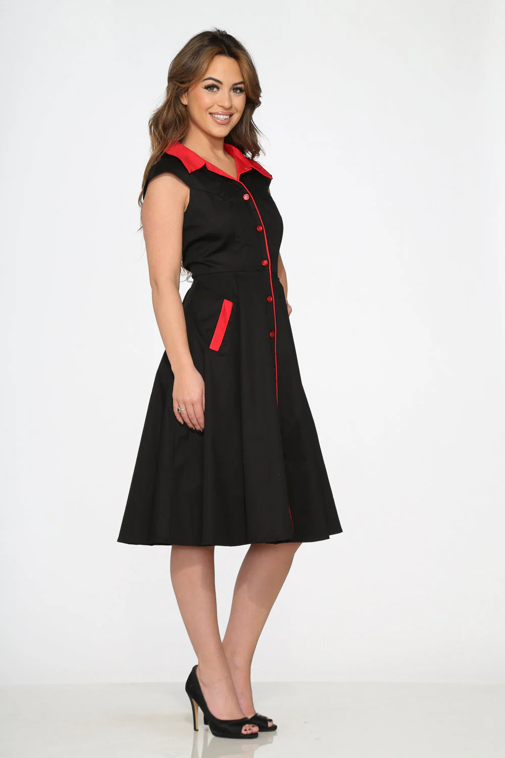 Black Red Trim Swing Dress - Image 4