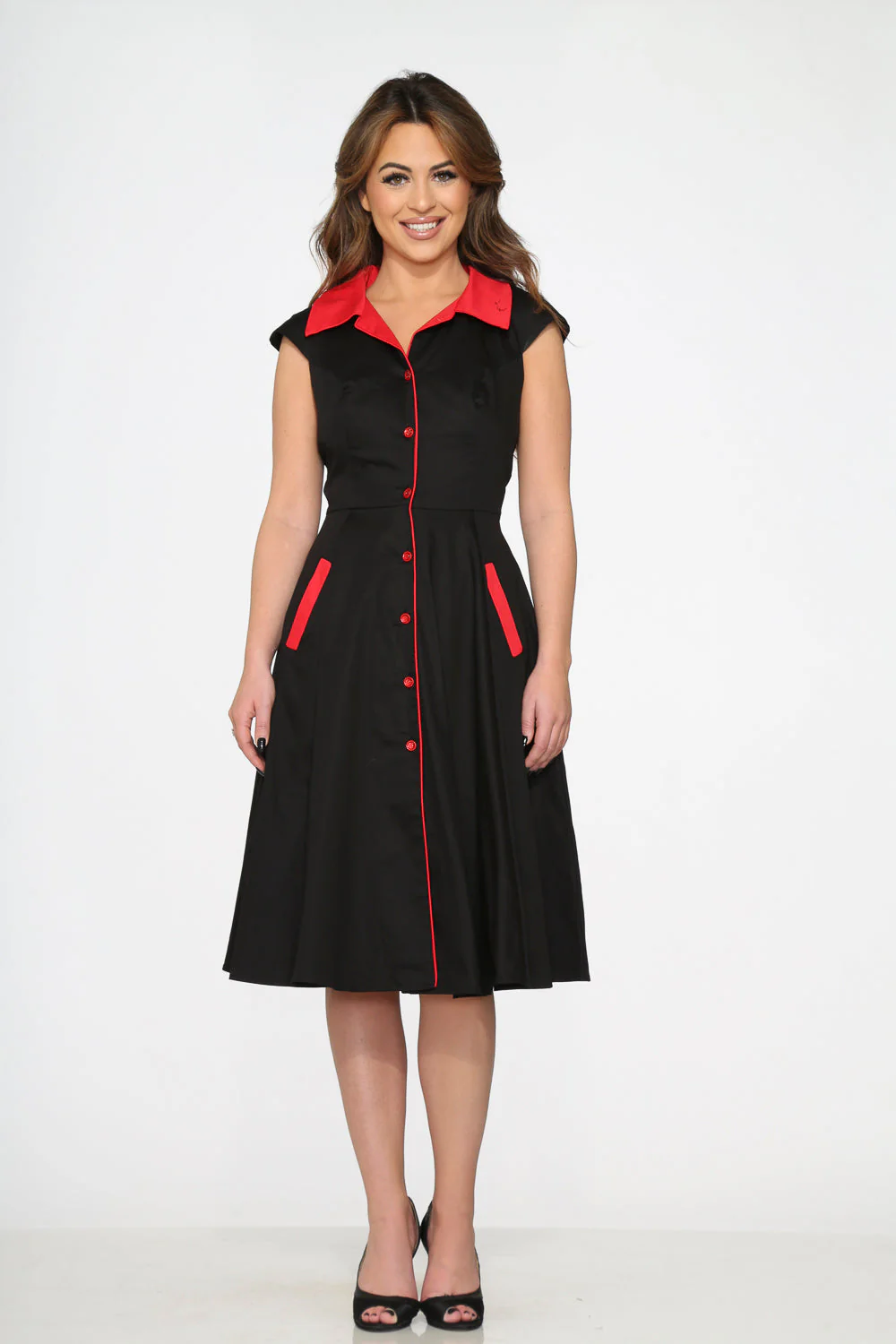 Black Red Trim Swing Dress - Image 5
