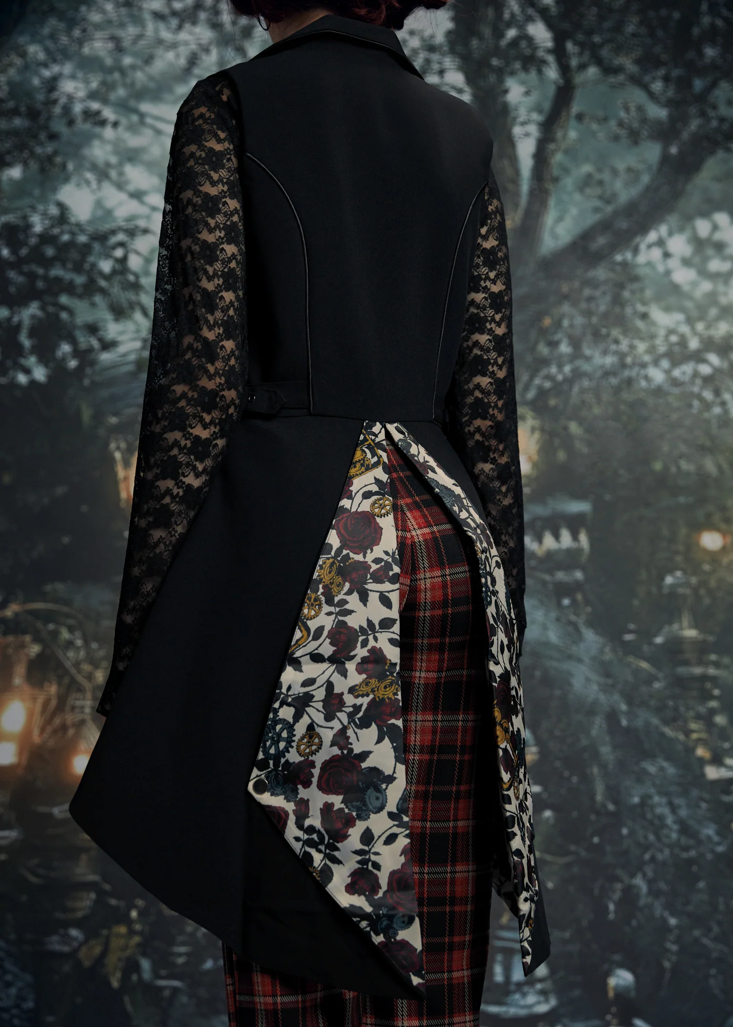 Black Floral Vest Back Split - Image 10