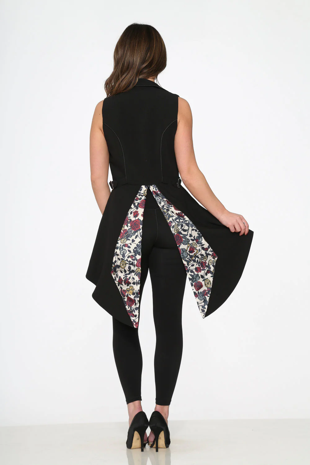 Black Floral Vest Back Split - Image 16