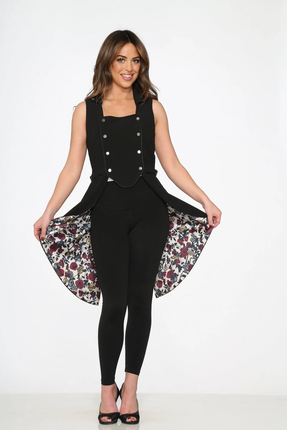 Black Floral Vest Back Split - Image 17