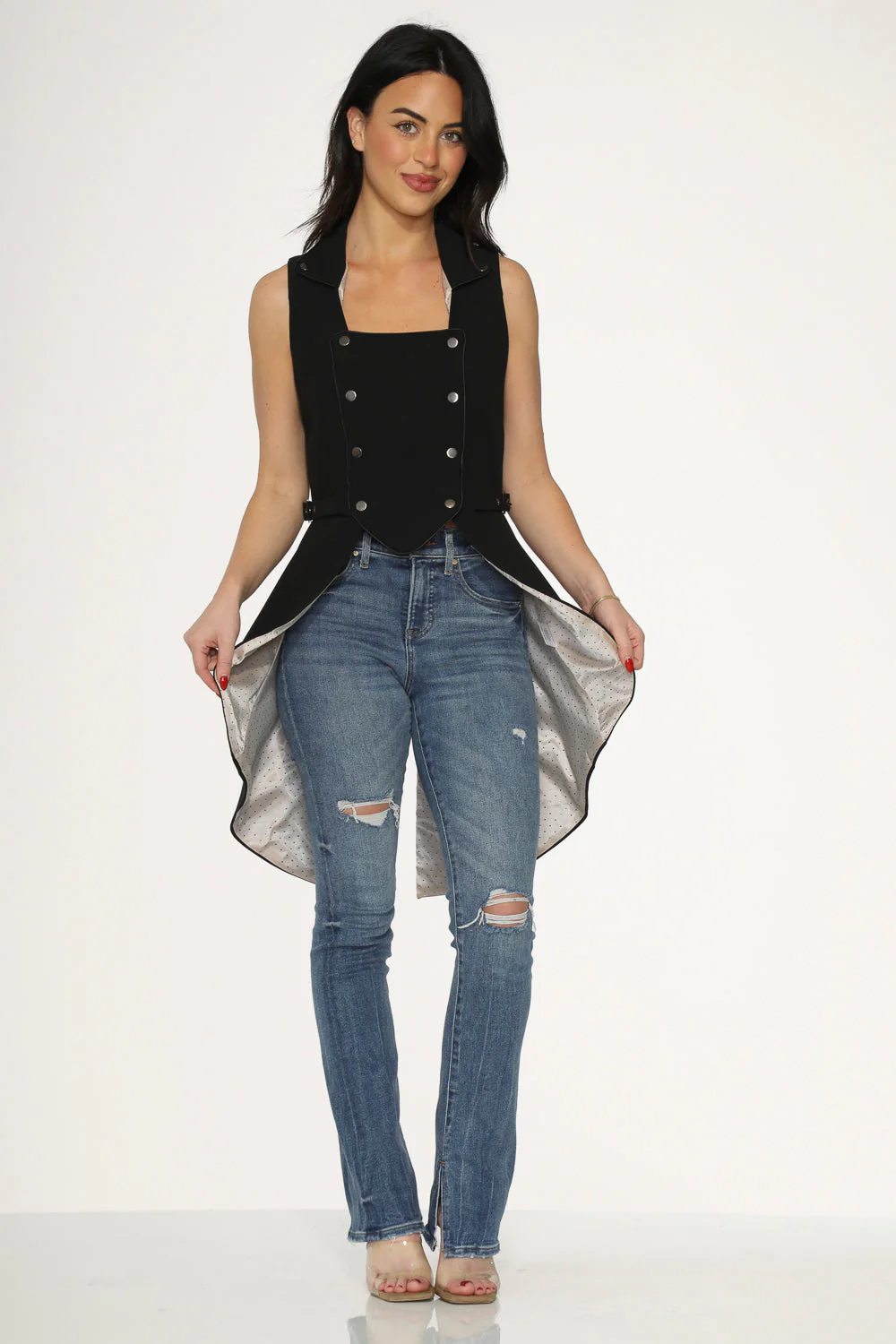 Black & Beige Pin Dot Vest - Image 2