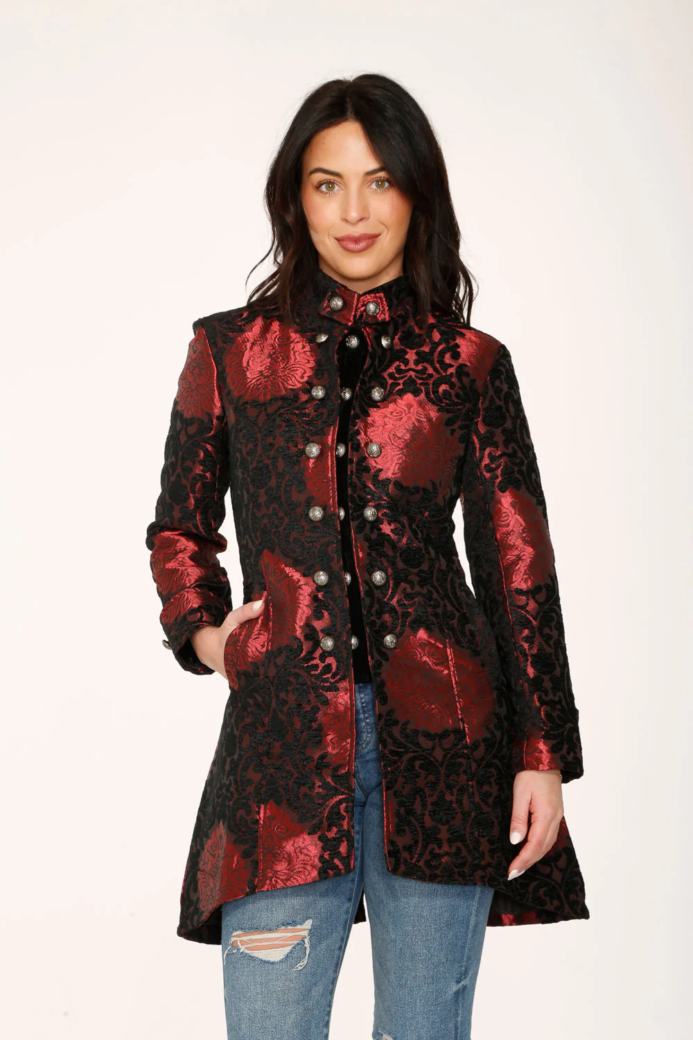 Red & Black Brocade Coat - Image 2