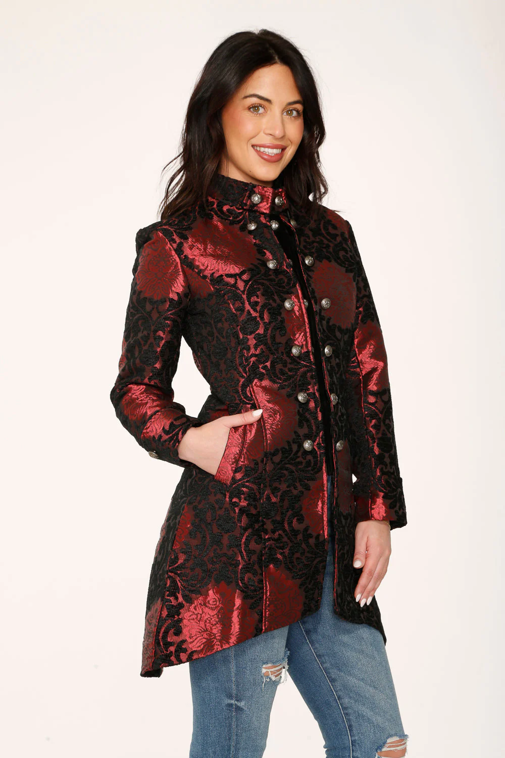 Red & Black Brocade Coat - Image 6