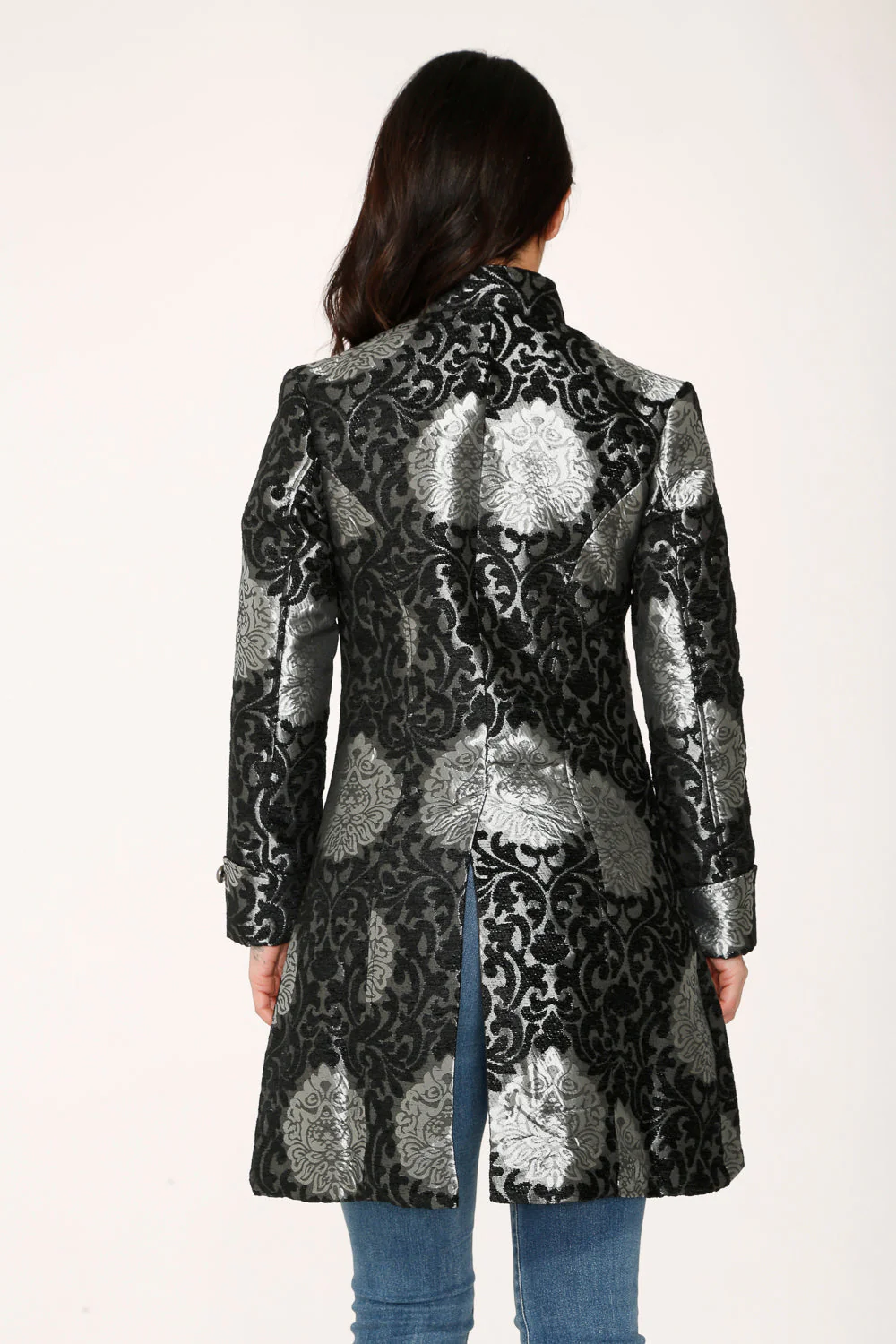 Silver & Black Brocade Coat - Image 8