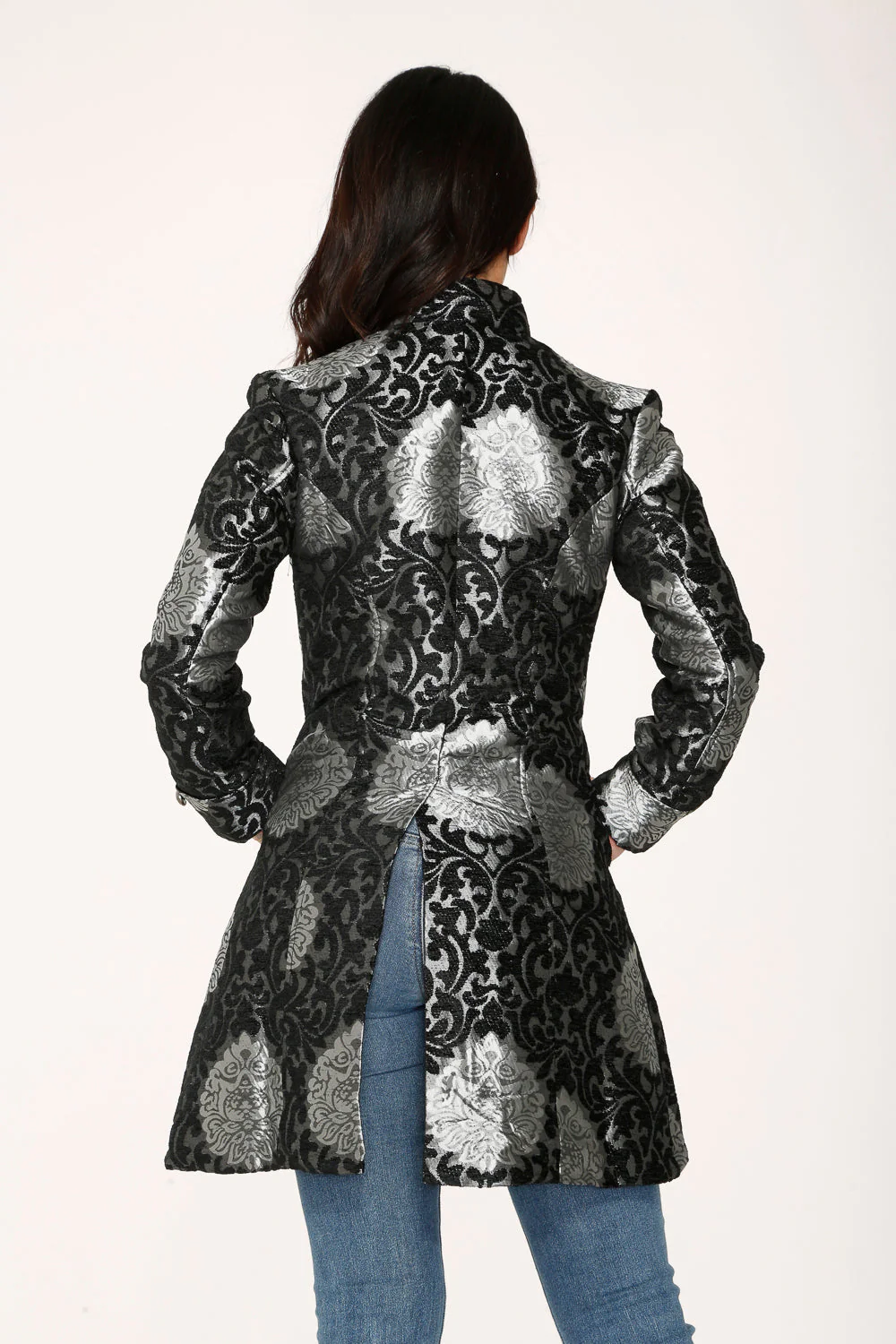 Silver & Black Brocade Coat - Image 9