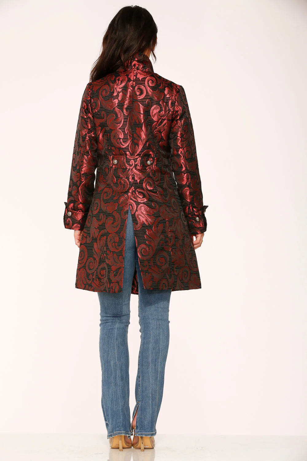 Red Brocade Women's Coat - Image 5