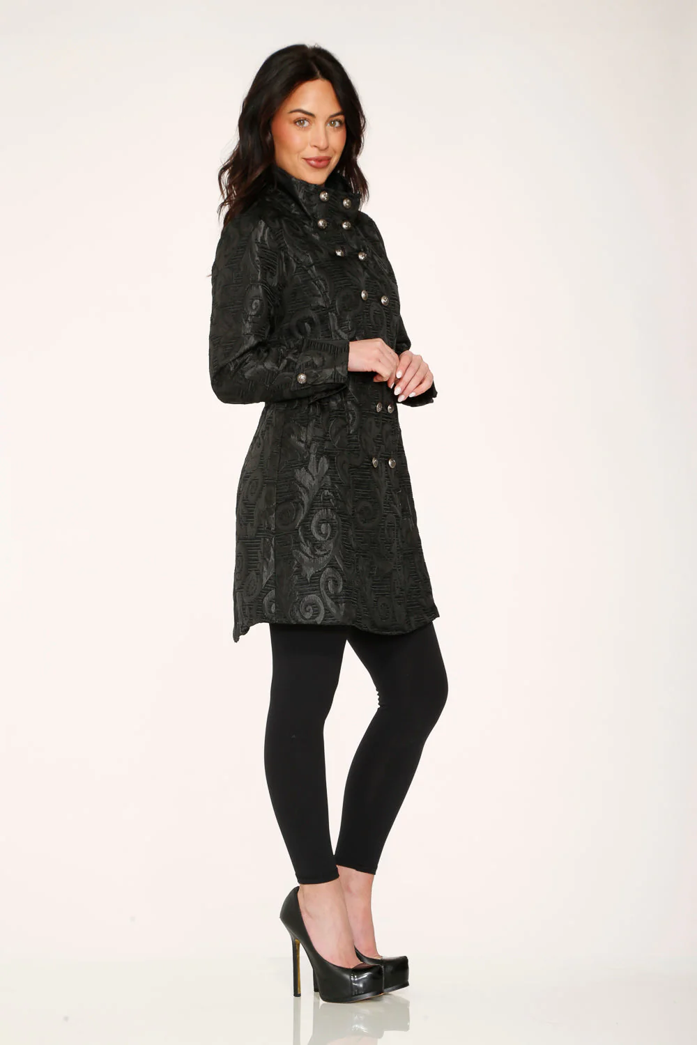 Black Brocade Women's Coat - Image 4