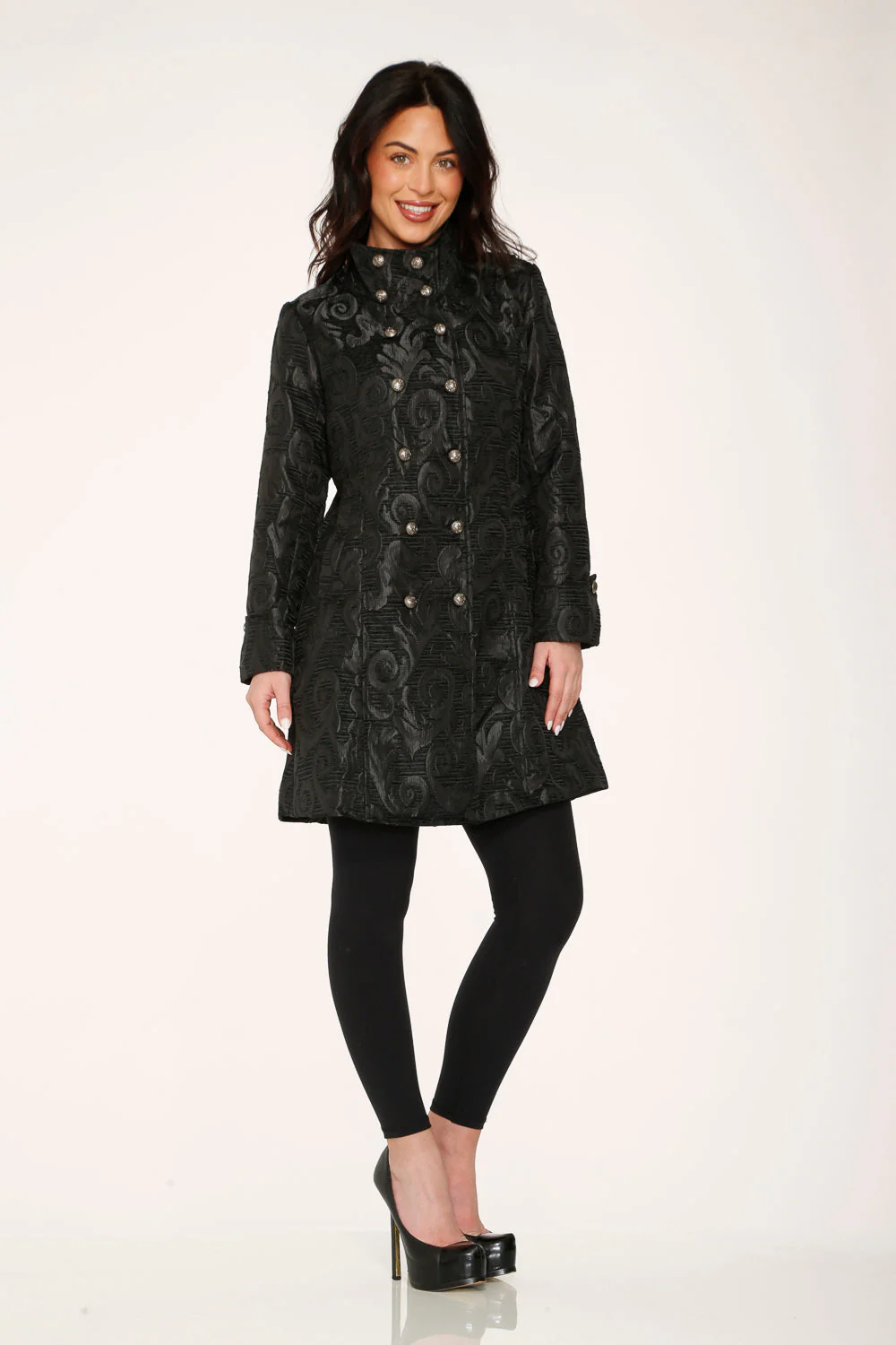 Black Brocade Women's Coat - Image 5
