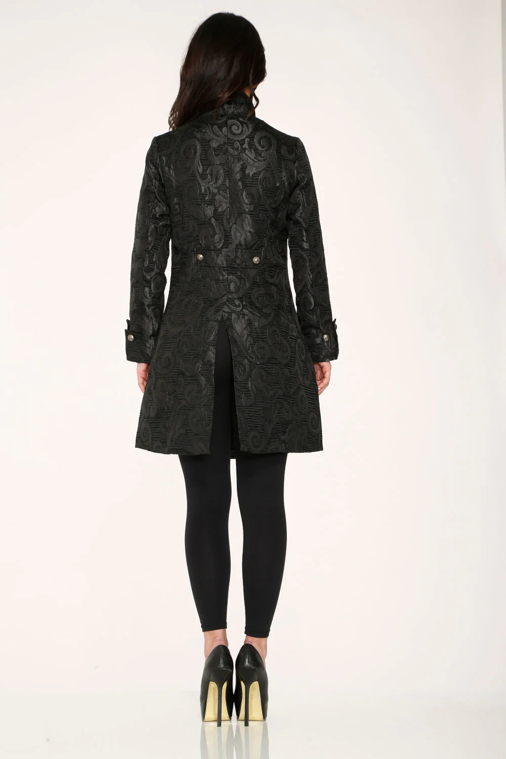 Black Brocade Women's Coat - Image 6
