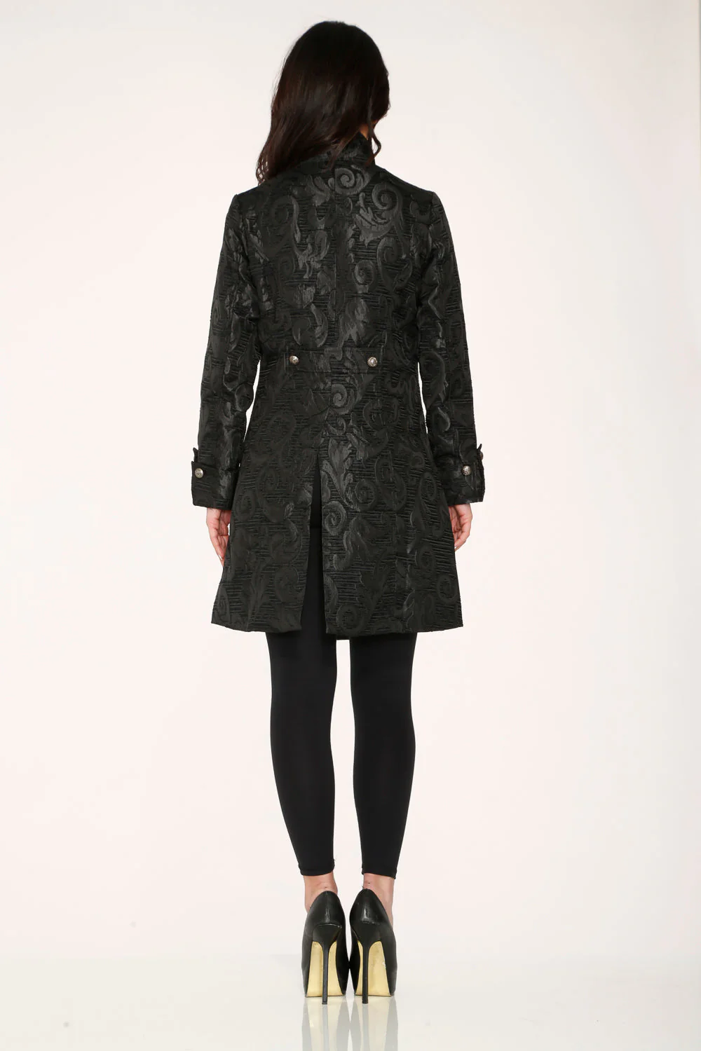 Black Brocade Women's Coat - Image 7