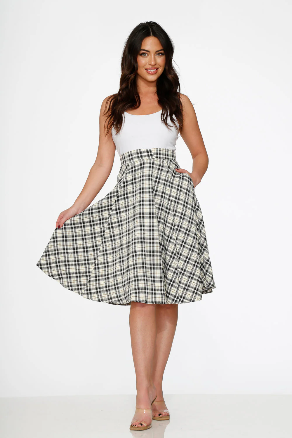 Off White Plaid Swing Skirt - Image 2