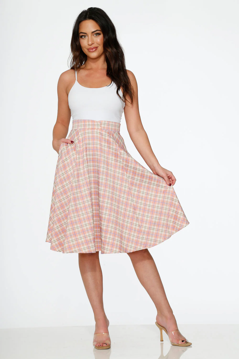 Pink Plaid Swing Skirt