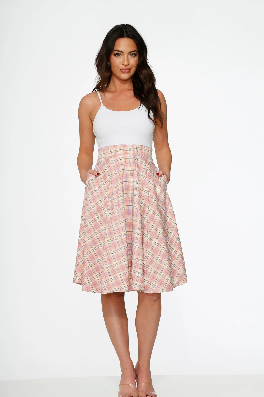 Pink Plaid Swing Skirt - Image 5