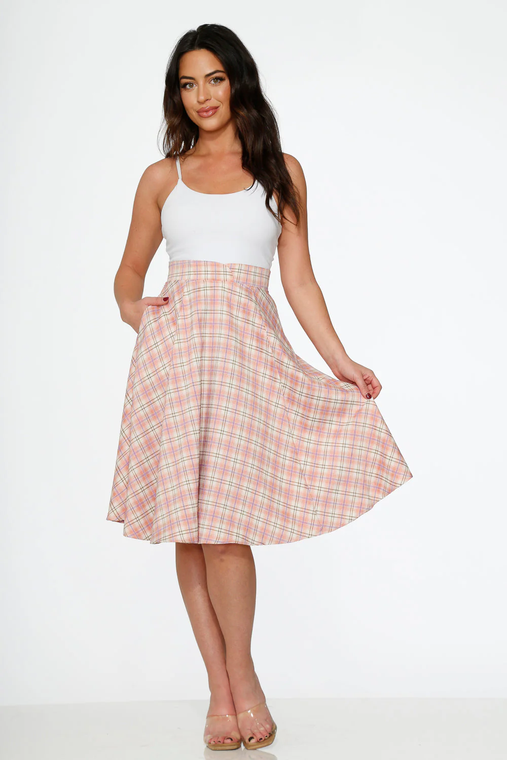 Pink Plaid Swing Skirt - Image 6