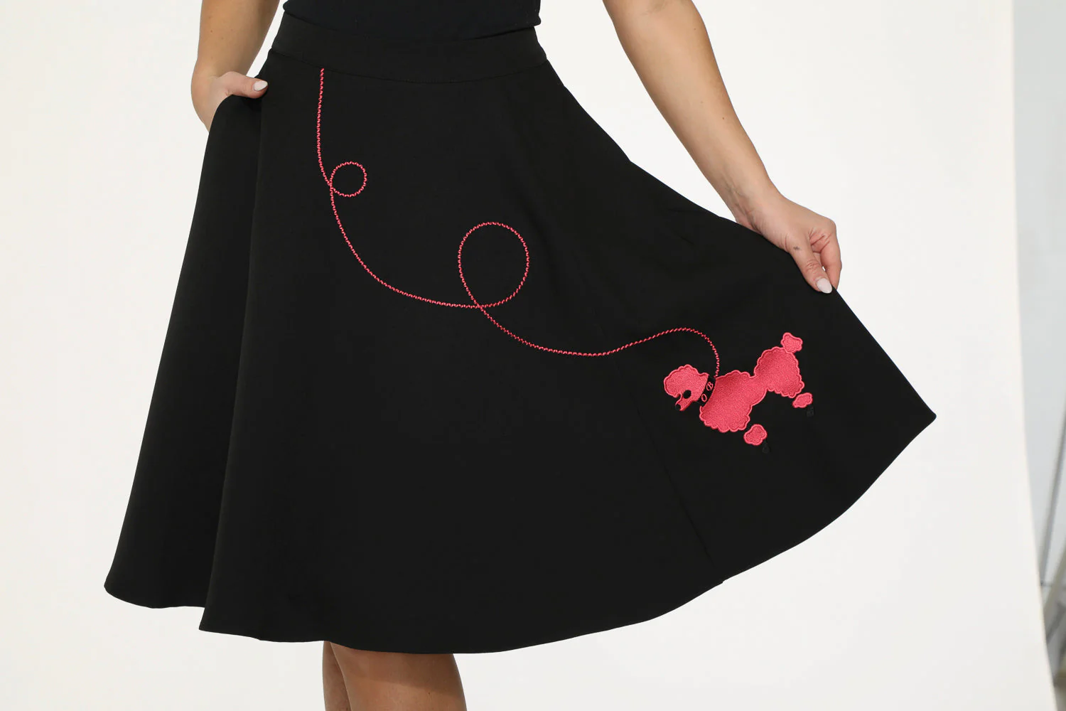 Black Hot Pink Embroidered Poodle Swing Skirt - Image 8