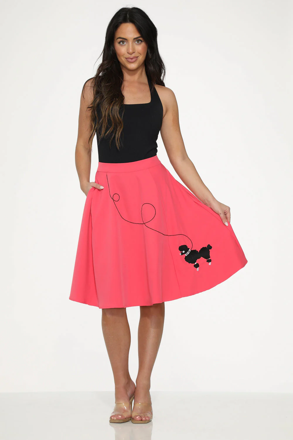 Hot Pink Black Embroidered Poodle Swing Skirt - Image 7