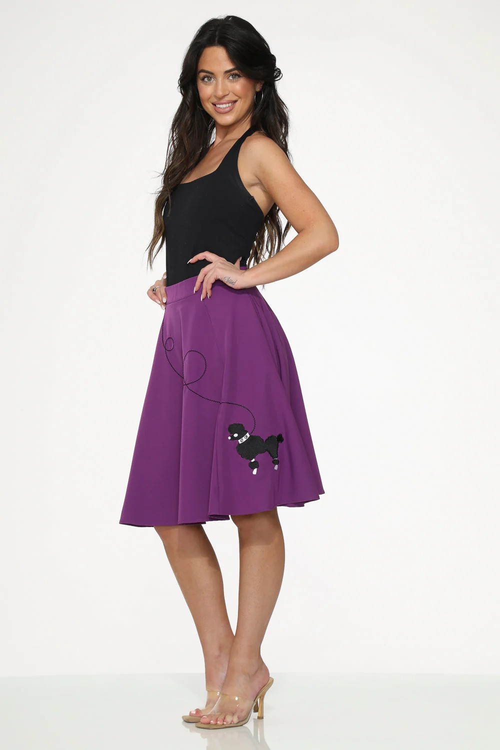 Purple Black Embroidered Poodle Swing Skirt - Image 4
