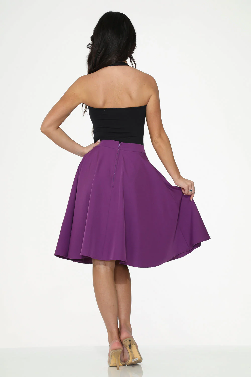 Purple Black Embroidered Poodle Swing Skirt - Image 5