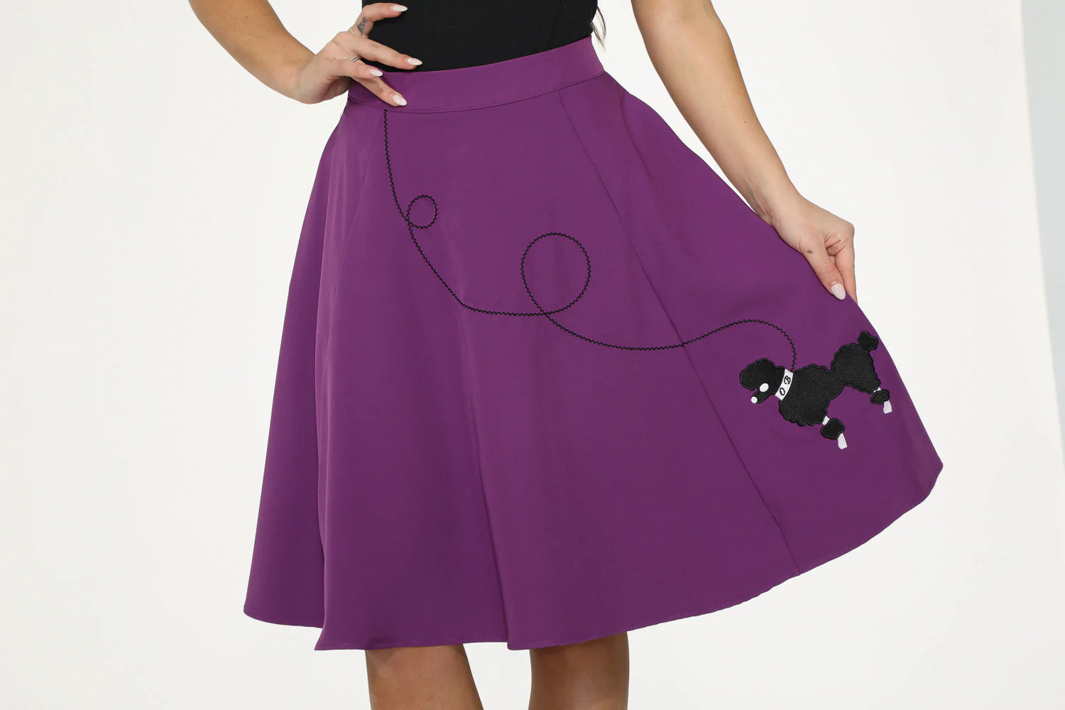 Purple Black Embroidered Poodle Swing Skirt - Image 6