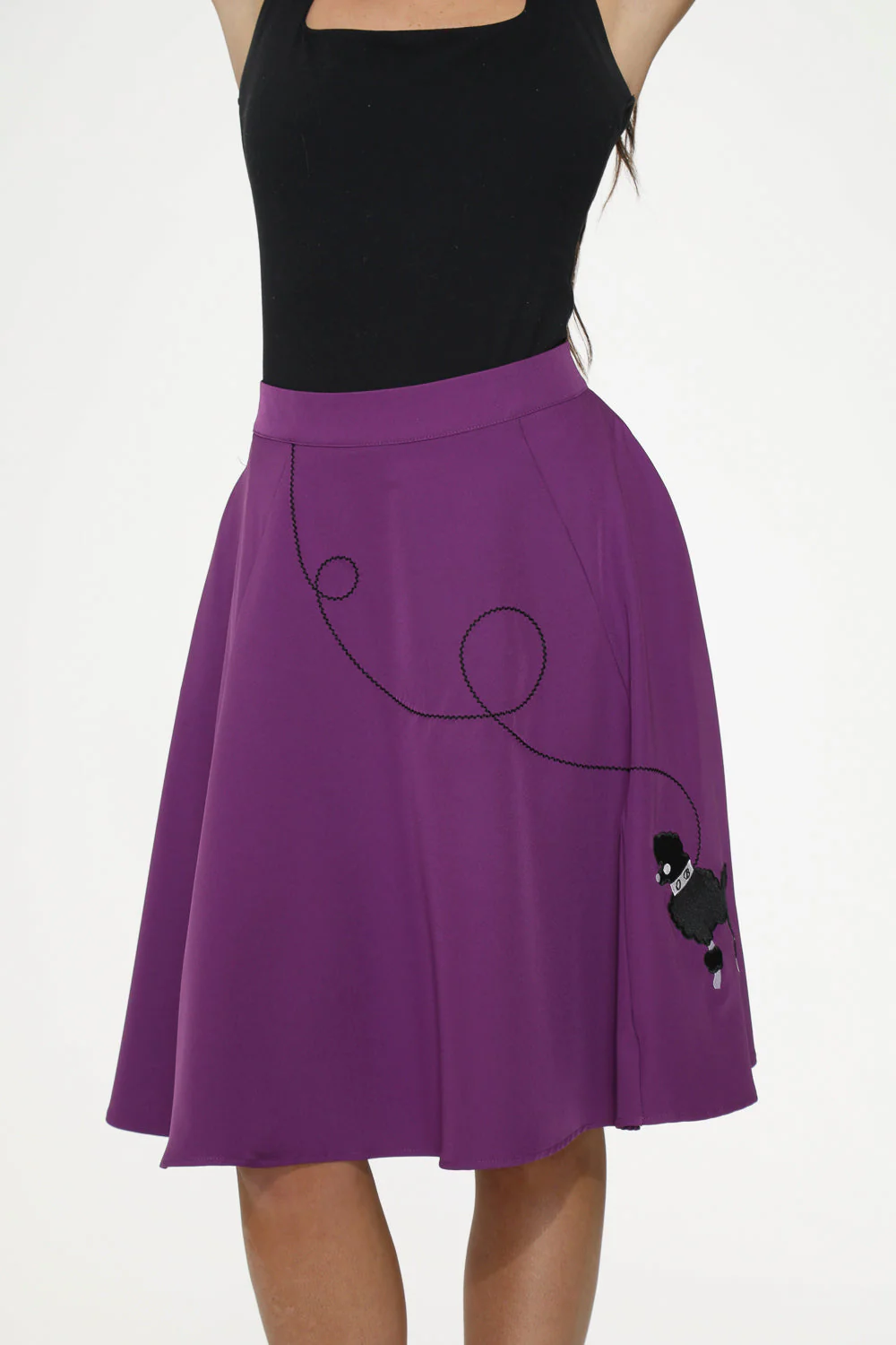 Purple Black Embroidered Poodle Swing Skirt - Image 7