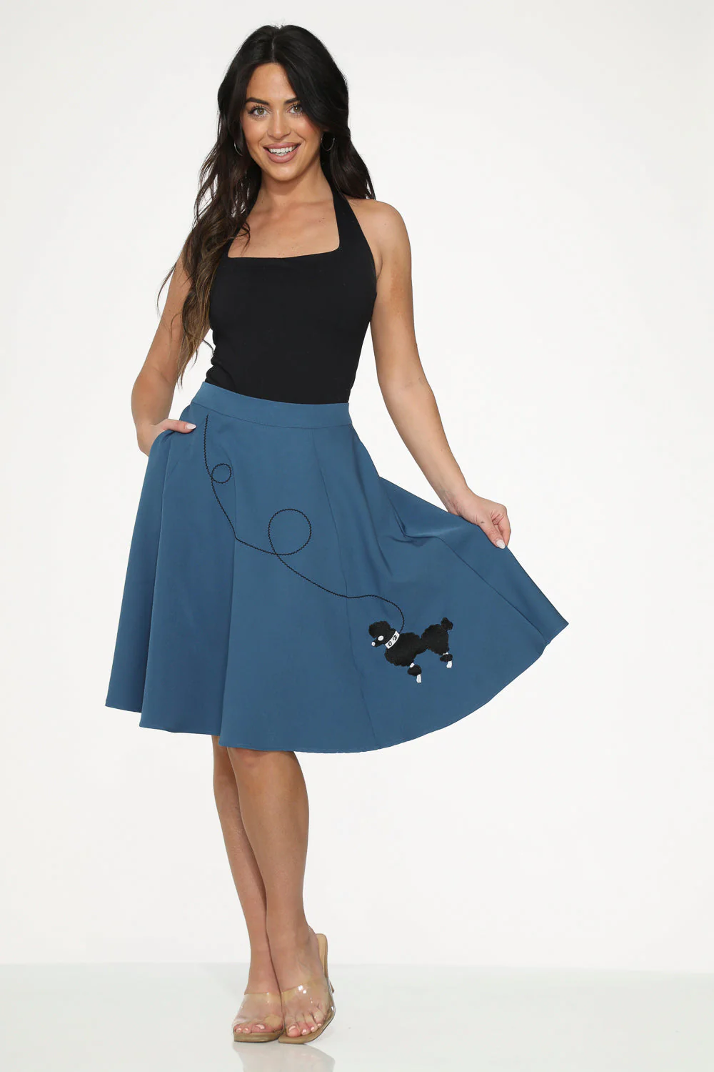 Blue Embroidered Poodle Swing Skirt - Image 3