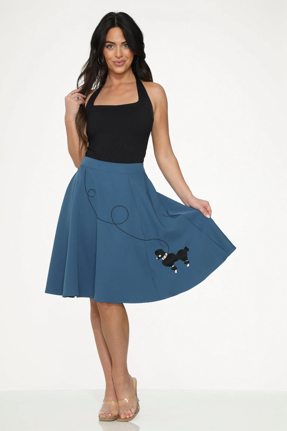 Blue Embroidered Poodle Swing Skirt - Image 4