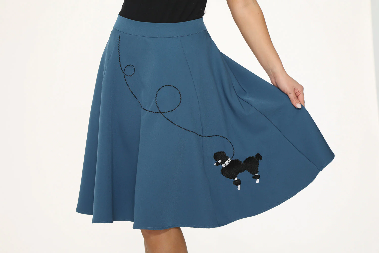 Blue Embroidered Poodle Swing Skirt - Image 6
