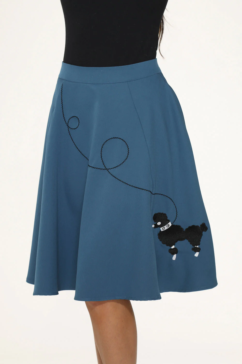 Blue Embroidered Poodle Swing Skirt - Image 7