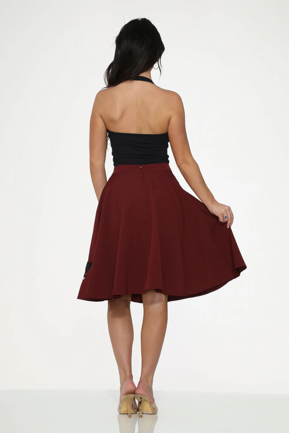Burgundy Black Embroidered Poodle Swing Skirt - Image 4