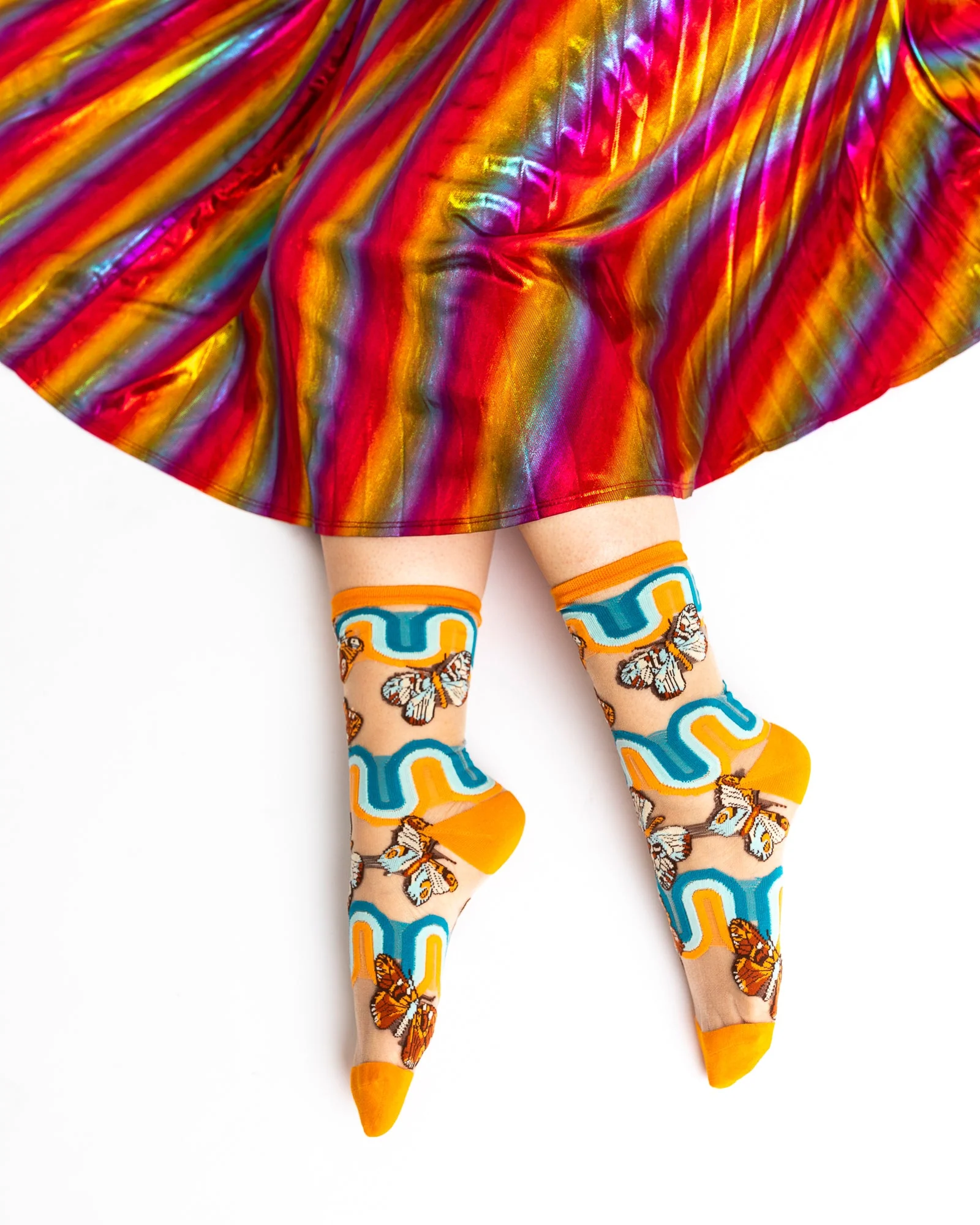 '70s Rainbow Butterfly Sheer Crew Sock - Image 4