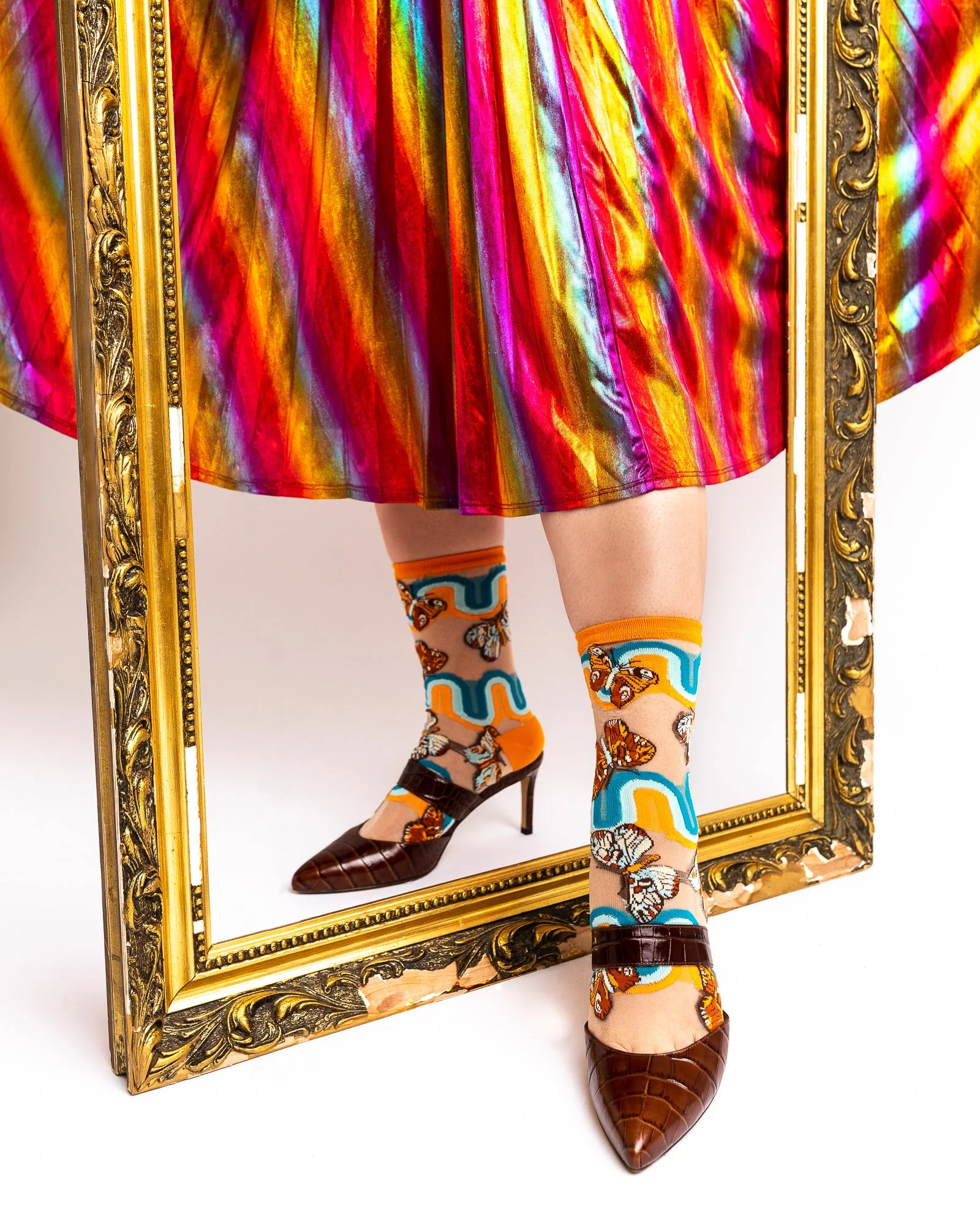 '70s Rainbow Butterfly Sheer Crew Sock - Image 8